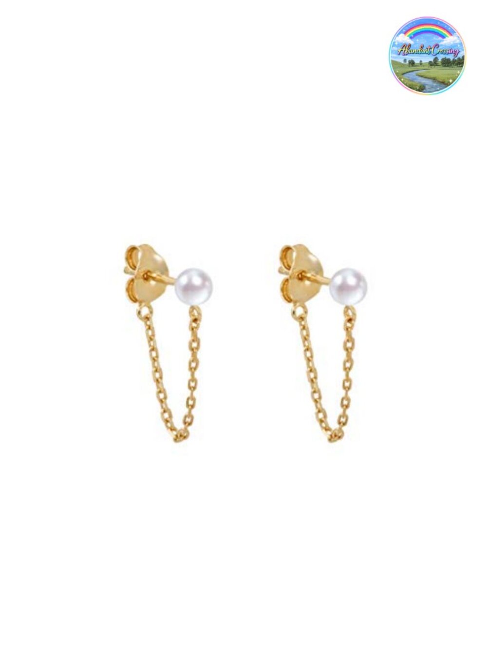 Sterling Silver 18Karat Gold Plated Chain Stud Earrings Cubic Zirconia